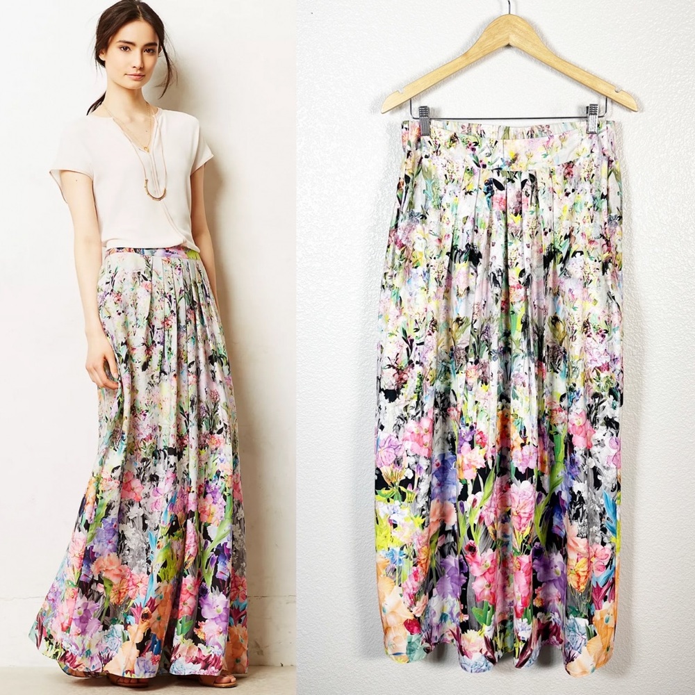 Ranna Gill by Anthropologie Womens Firefleur Floral Maxi Skirt Size Small